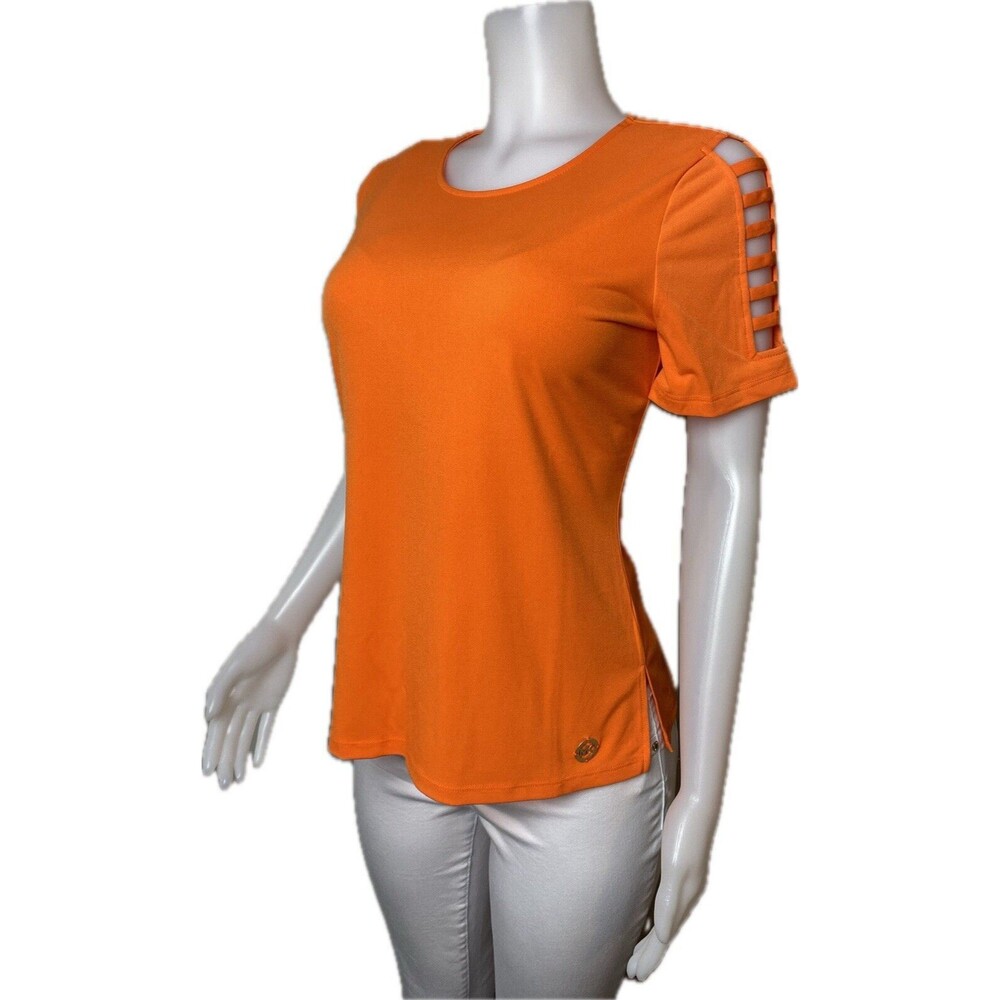 F. Michael Kors Top M Orange Blouse Short Sleeve Round Neck NWT $68
